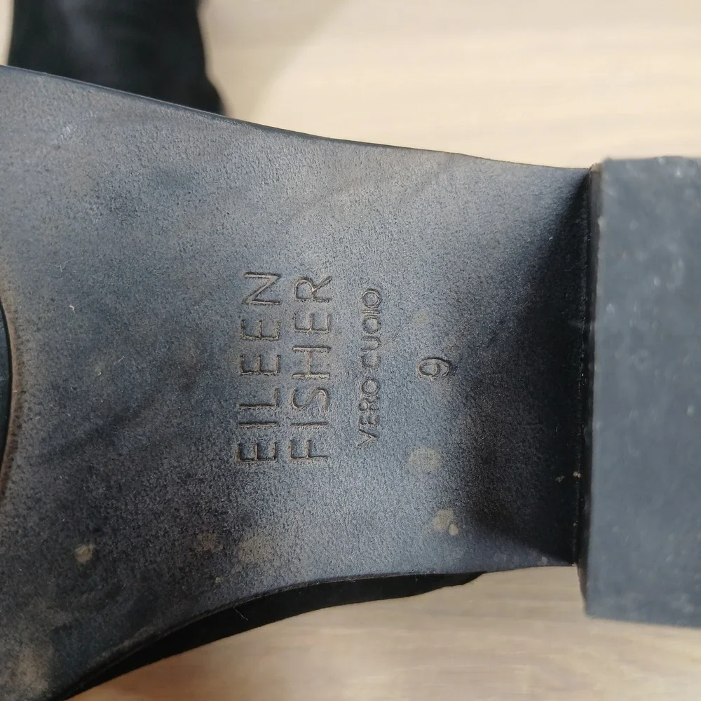 Eileen Fisher Boots Womens 9 Black Suede Open Toe Ankle Minimalist Boho Elegant